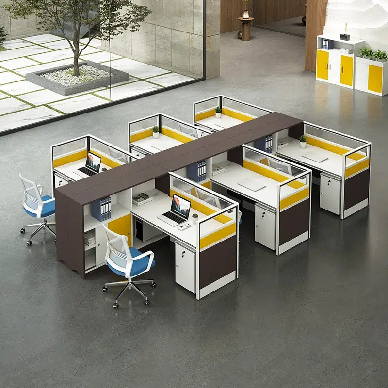 6 Person Workstation Desk with File Cabinet
