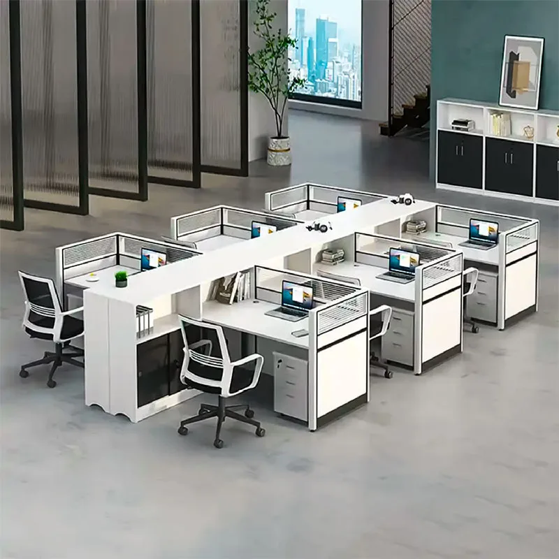 6 Person Workstation Desk with File Cabinet