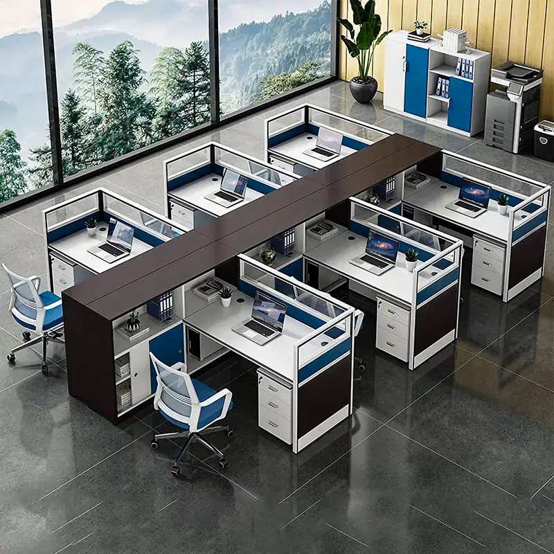 6 Person Workstation Desk with File Cabinet